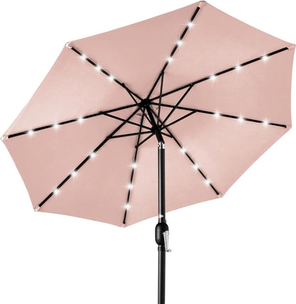 10Ft Solar Polyester LED Lighted Patio Umbrella W/Tilt Adjustment and Uv-Resistant Fabric - Tan