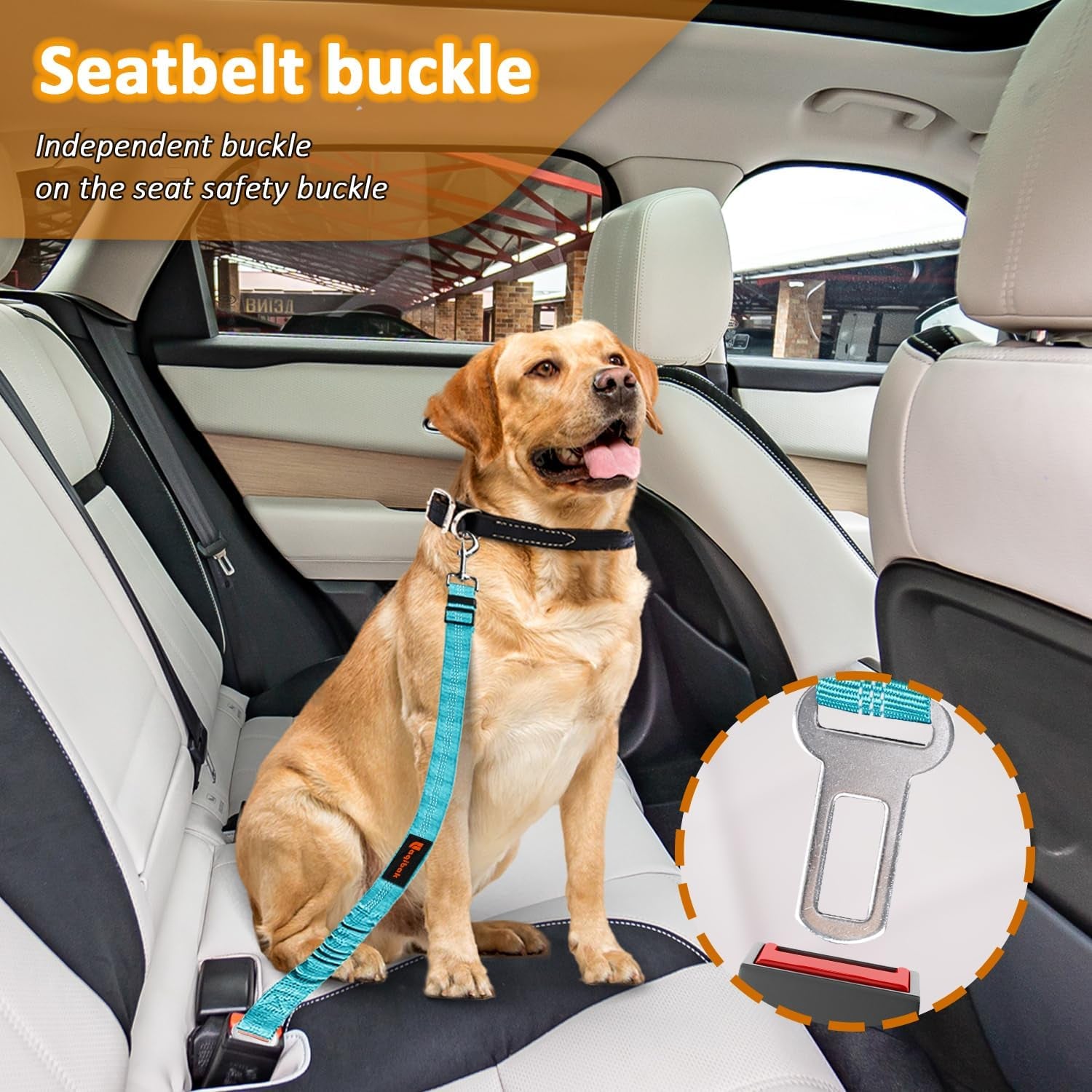 Removable Dog Seat Belt Harness for Car, 3 in 1 Pet Dog Car Seatbelt Leash, Retractable Restraint Secures to Vehicle Headrest &amp; Adjustable Reflective Bungee Dog Seatbelt Tether, Blue and Black