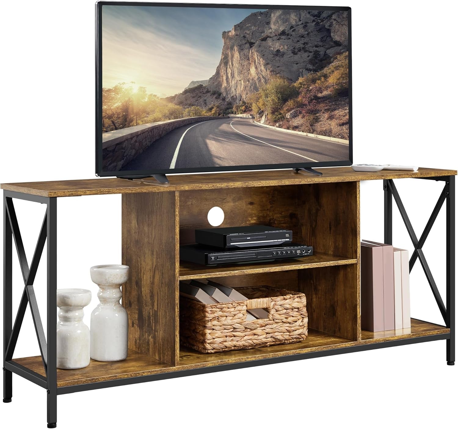 TV Stand for 65 Inch TV, Media Entertainment Center with Storage Shelves for Living Room, TV Console Table for Bedroom, Taupe Wood