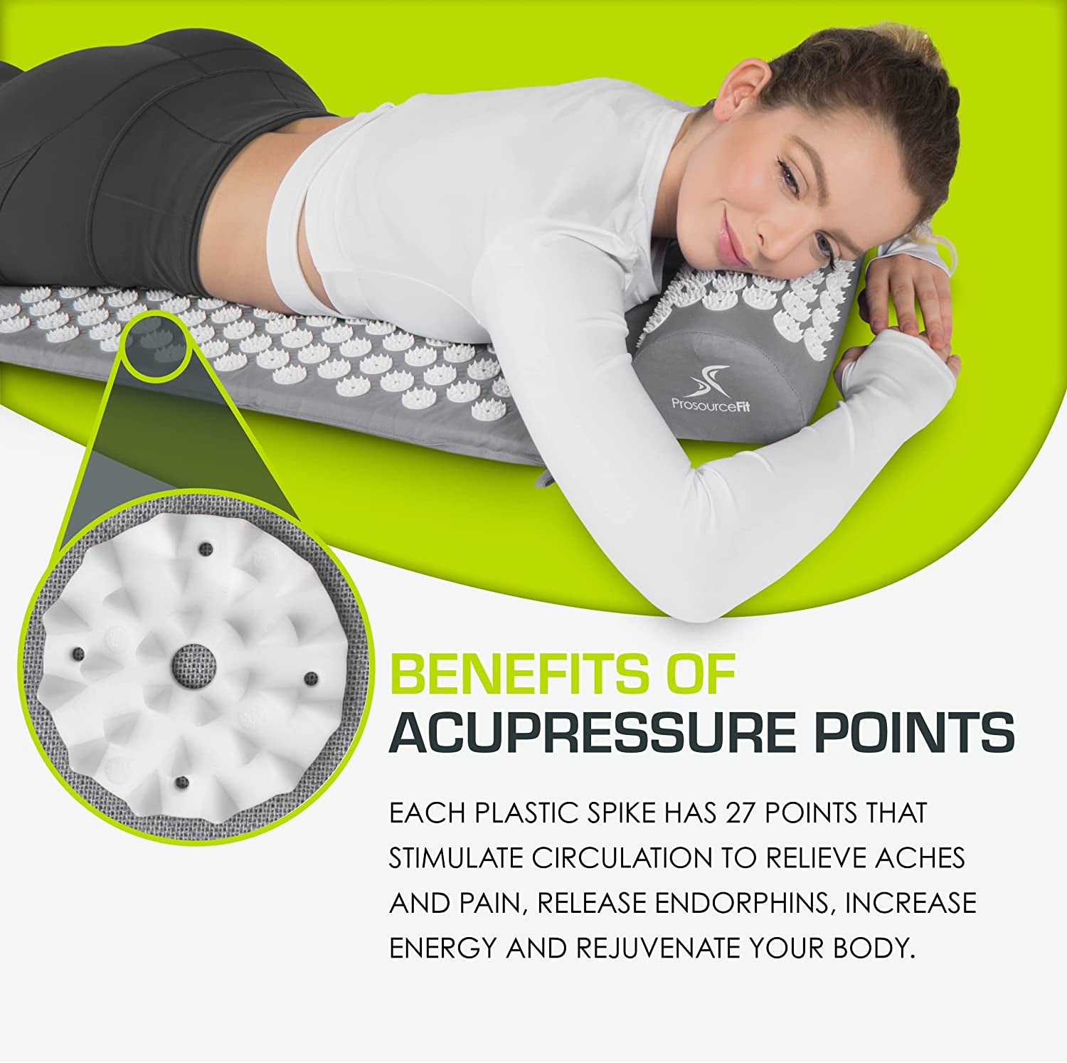 Acupressure Mat and Pillow Set for Back/Neck Pain Relief and Muscle Relaxation, Large - Gray/Gray