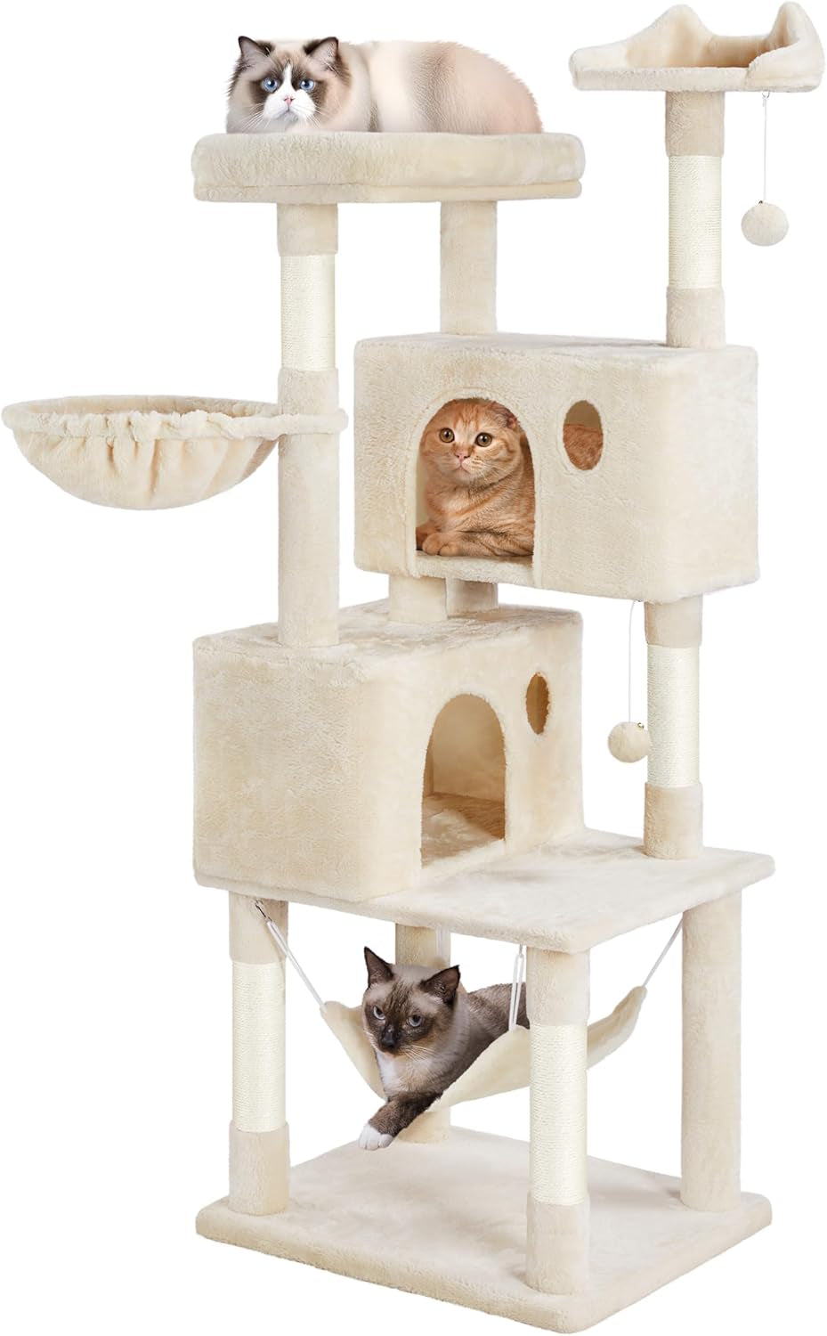 Multi-Level Cat Tree, Large Cat Tower with Condos Platform 64In, Cat House Cat Tree for Medium Cats Pink