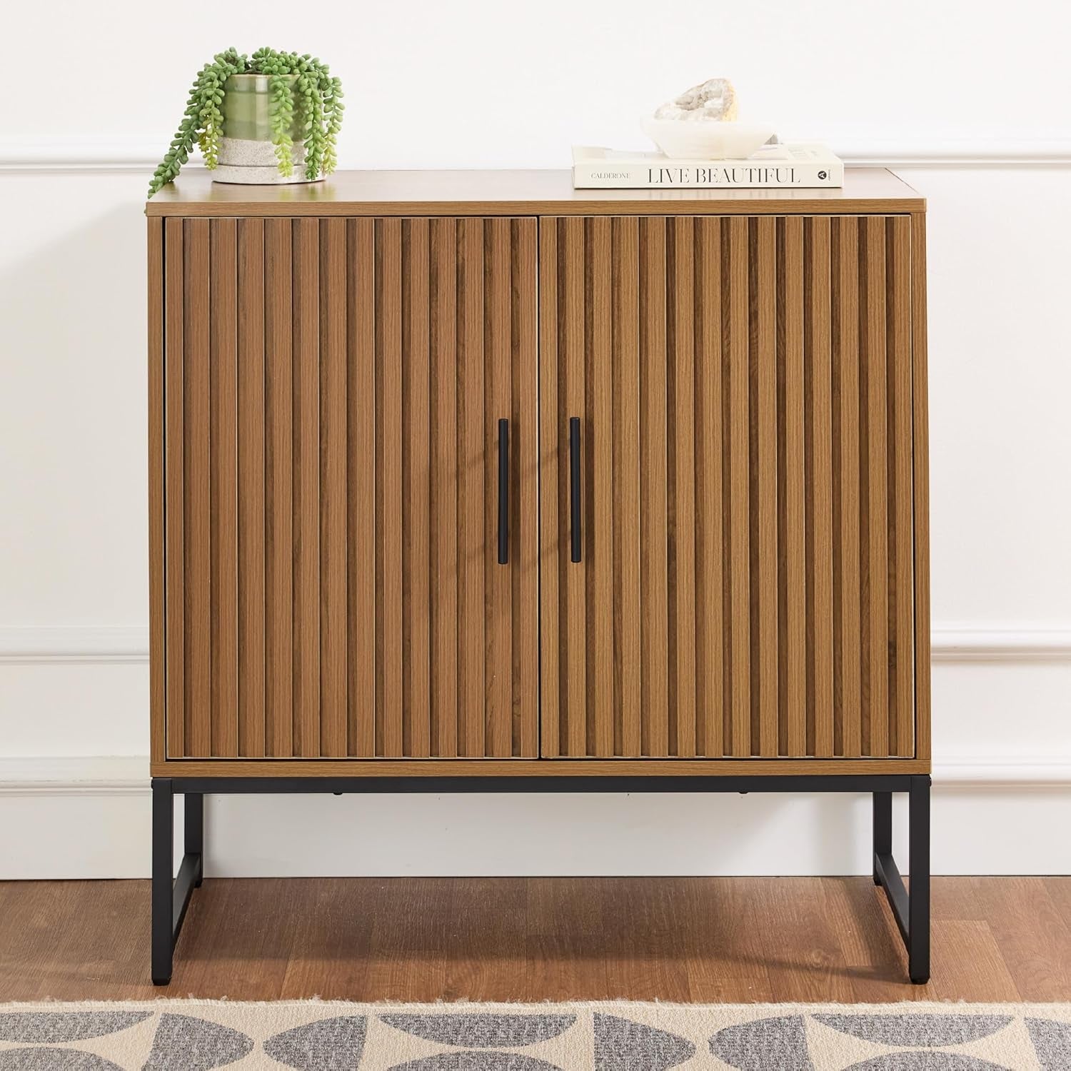 Slatted Sideboard Buffet Cabinet, Entryway Table, Accent Storage Cabinet, Console Table for Hallway, Living Room, Dining Room – Dark Brown