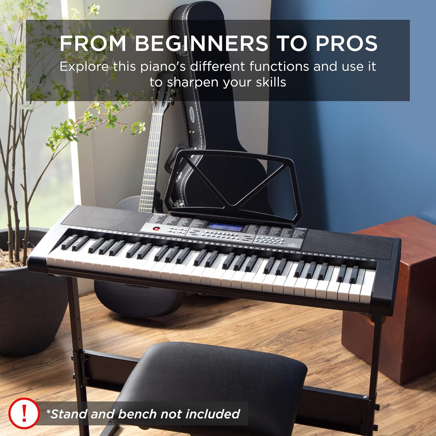 54-Key Portable Electronic Keyboard Piano for Beginners - Complete Set with LCD Screen, Power Adapter, Teaching Modes, Music Sheet Stand, and Built-in Speakers