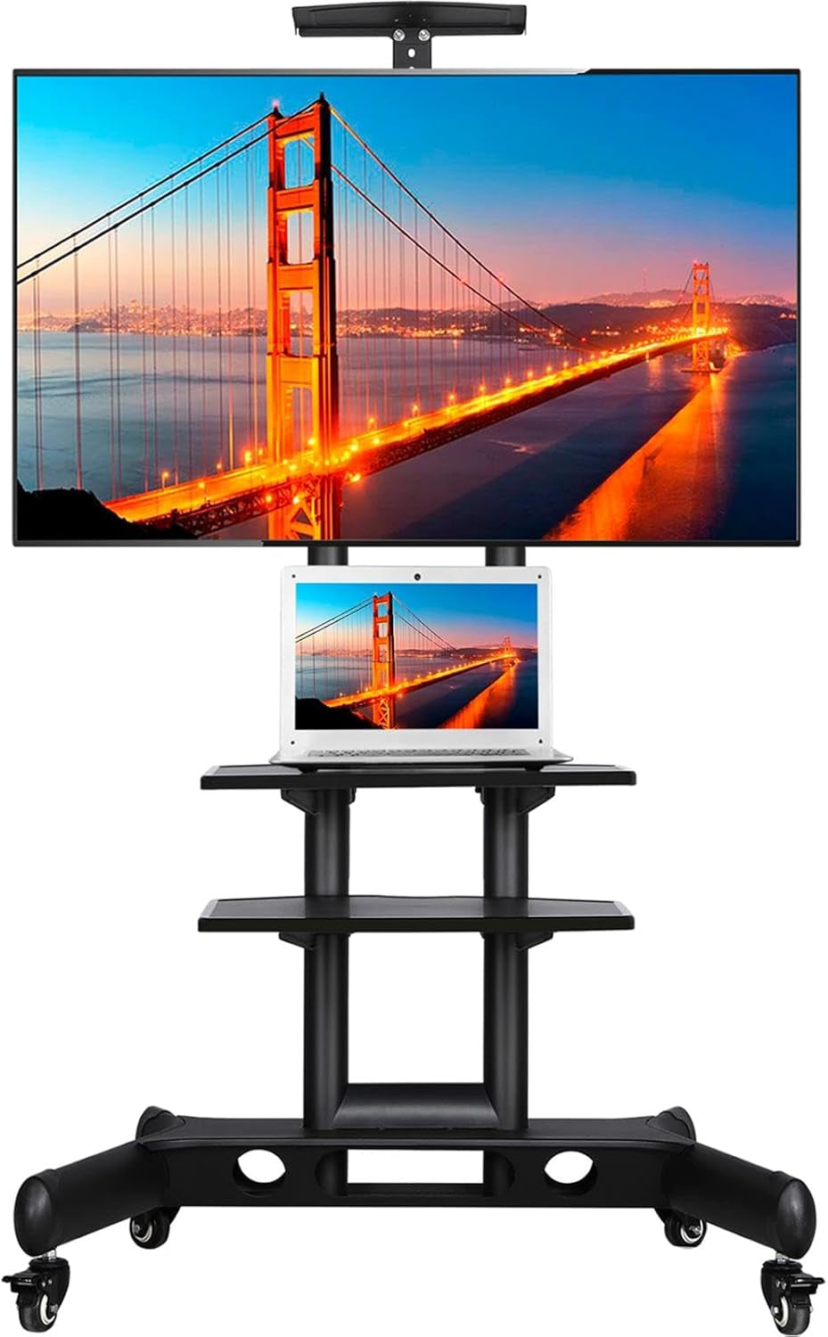 Mobile TV Stand with Wheels, Adjustable Rolling TV Cart for 32 to 75 Inch LCD LED Screen TV W/Storage Shelves and Heavy Duty Base, Holds up to 110 Lbs, Max VESA 600X400Mm