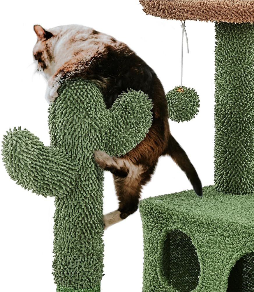 Cactus Cat Tree, 54.5In Cat Tower for Indoor Cats, Multi-Level Cat Condo with Scratching Posts, Ramp, Perch, Platform &amp; Hanging Ball, Cat Furniture Activity Center for Kitten House Play