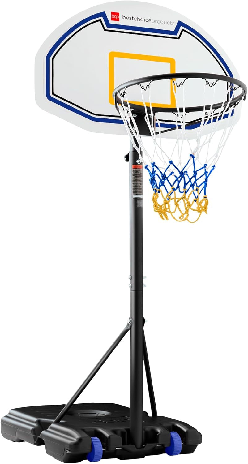 Kids Height-Adjustable Basketball Hoop, Portable Backboard Set W/ 2 Wheels, Fillable Base, 70.5In to 82.3In Tall