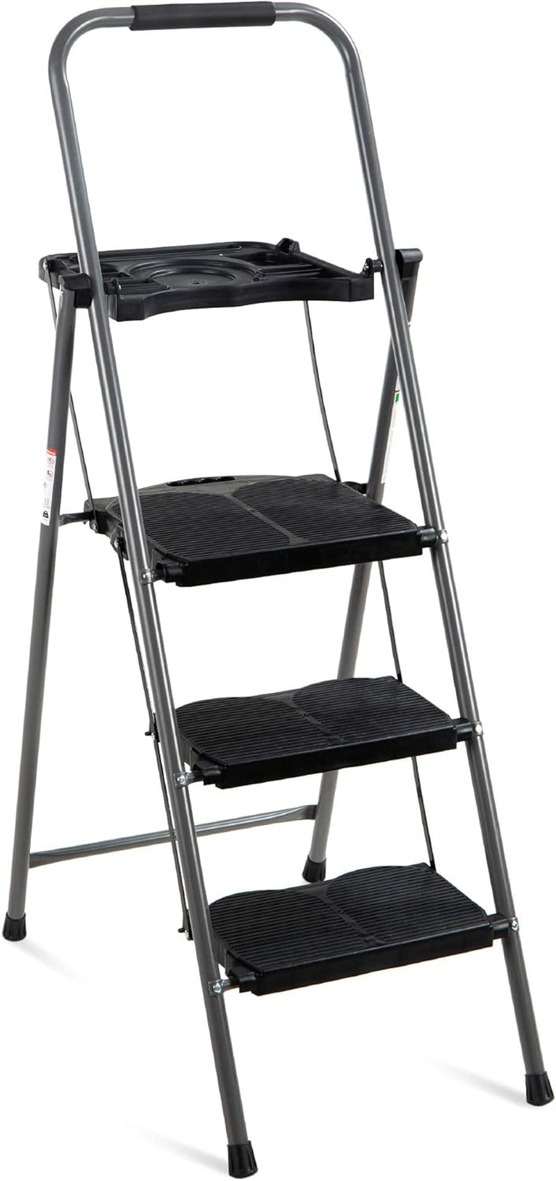 3-Step Ladder, Portable Folding Anti-Slip Step Stool W/Utility Tray, Hand Grip, Rubber Feet Caps, 330Lb Capacity