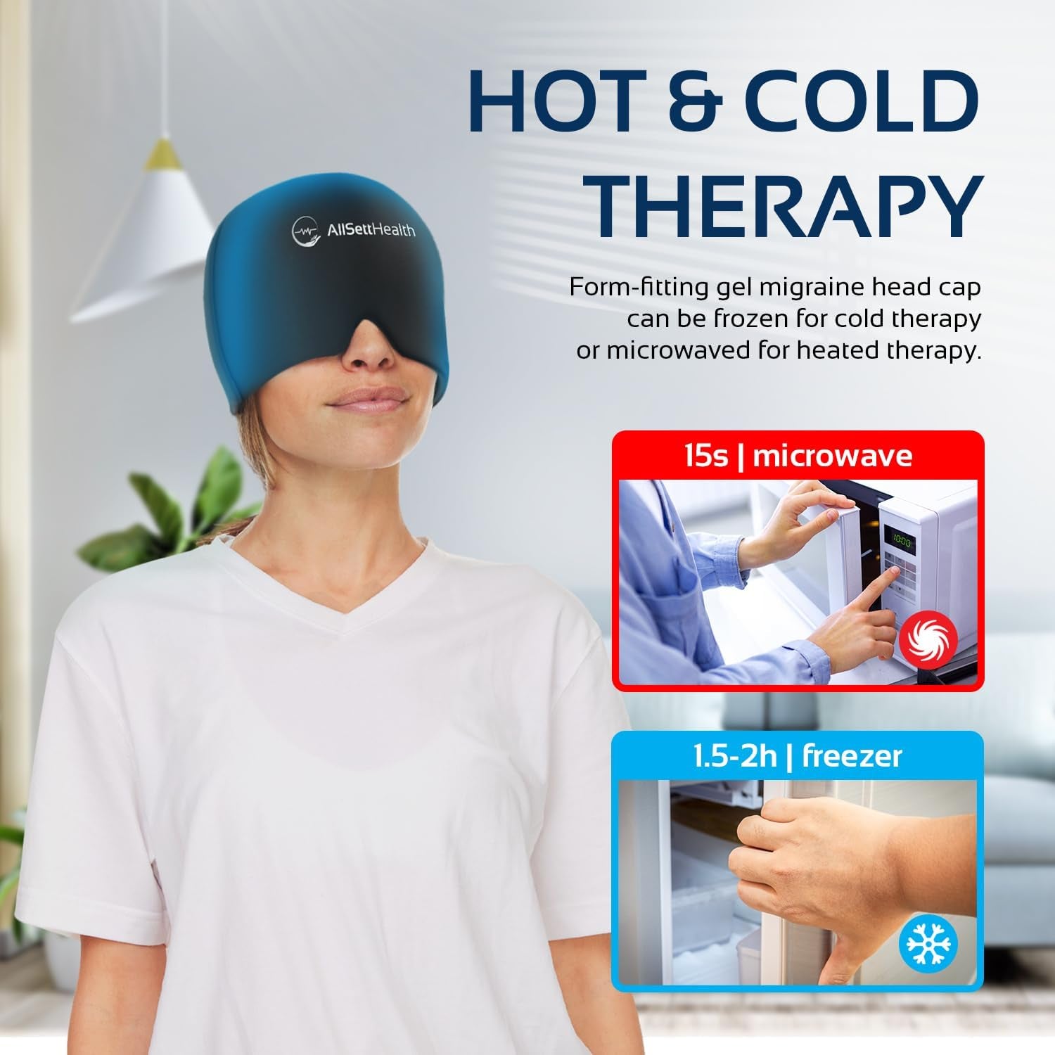 Migraine Relief Cap Ice Head Wrap Headache and Migraine Hat | Headache Relief with Hot/Cold Gel Head Ice Pack with Face and Eye Headache Mask Compress Black - FSA HSA Eligible Items