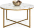 36In Faux Marble Accent Table, Modern End Table, Large Coffee Table Home Decor for Living Room, Dining Room, Tea, Coffee W/Metal Frame, Foot Caps, Designer - White/Gold