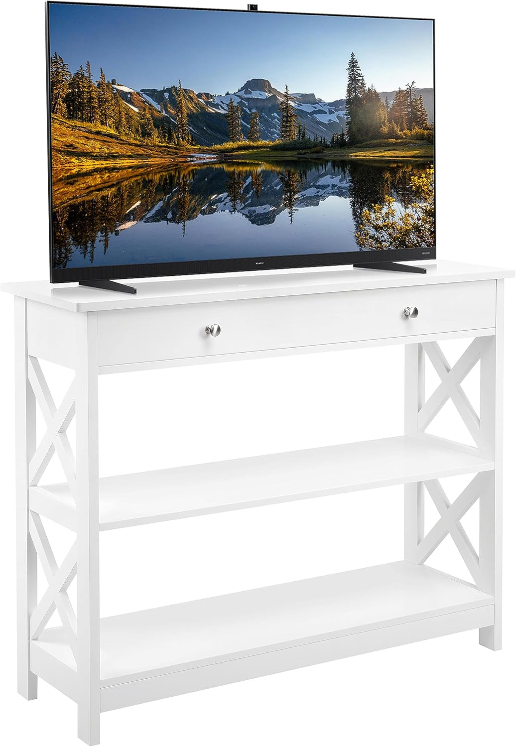 TV Stand, Entertainment Center with Drawer, 39.5&quot; Media Console Table for TV with 2 Open Shelves for Bedroom, Living Room, Entryway, White