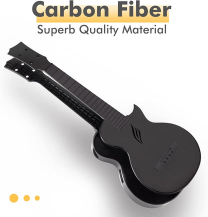 Concert Ukulele Nova U 23’’ Carbon Fiber Travel Ukulele with Beginner Kit Includes Online Lessons, Case, Strap, Capo and Strings (Black)