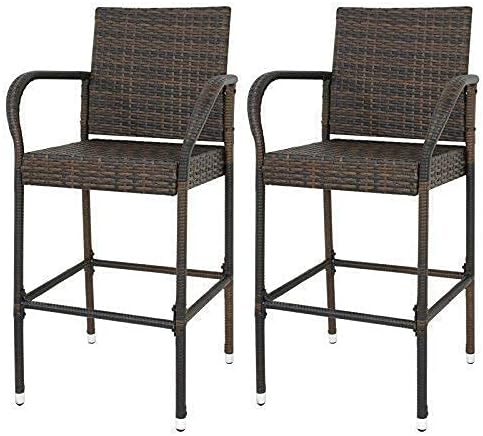 Set of 2 Wicker Barstool All Weather Dining Chairs with Armrest