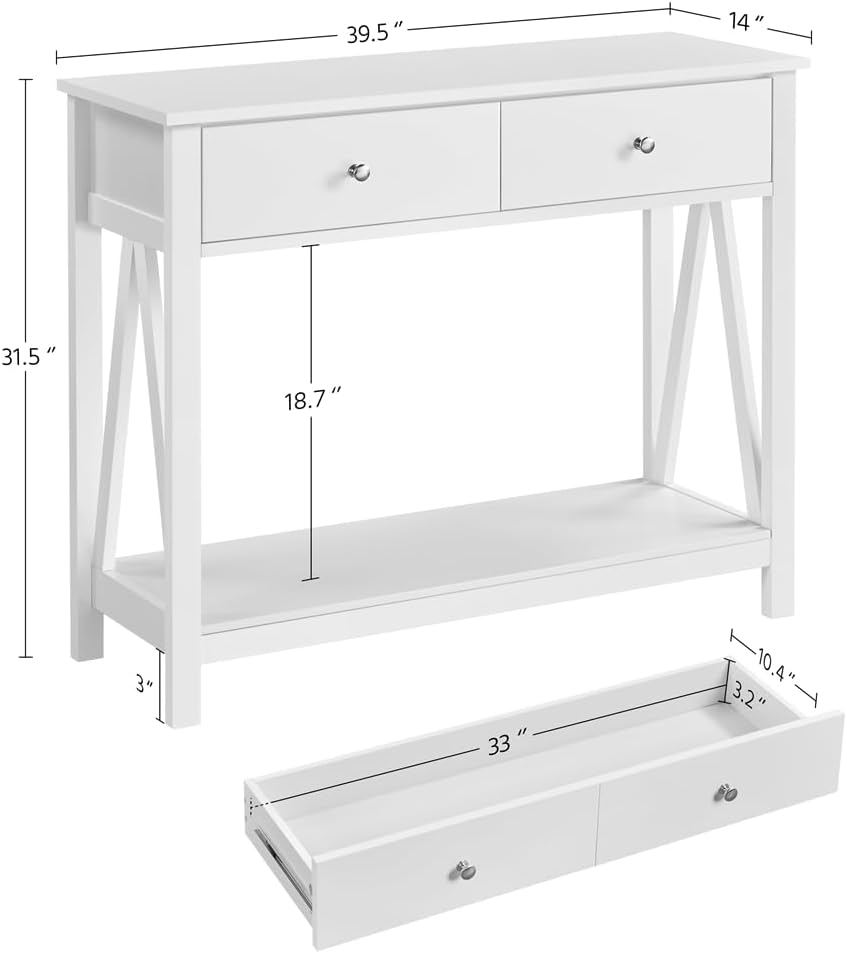 Console Table with Drawer &amp; Storage Shelves