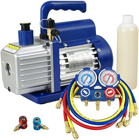 3.5CFM Single-Stage Rotary Vane Vacuum Pump for HVAC/Auto AC Refrigerant Recharging w/ R134a AC A/C Manifold Gauge Set Combo