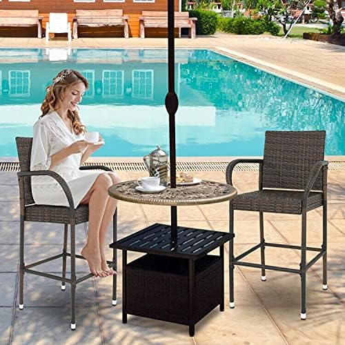 Set of 4 Wicker Barstool All Weather Dining Chairs with Armrest