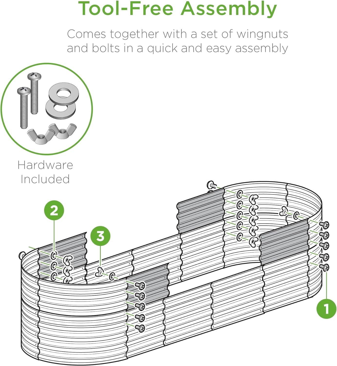 8X2X2Ft Metal Raised Garden Bed, Oval Outdoor Deep Root Planter Box for Vegetables, Herbs W/ 4 Support Bars, 215 Gal Capacity - Charcoal