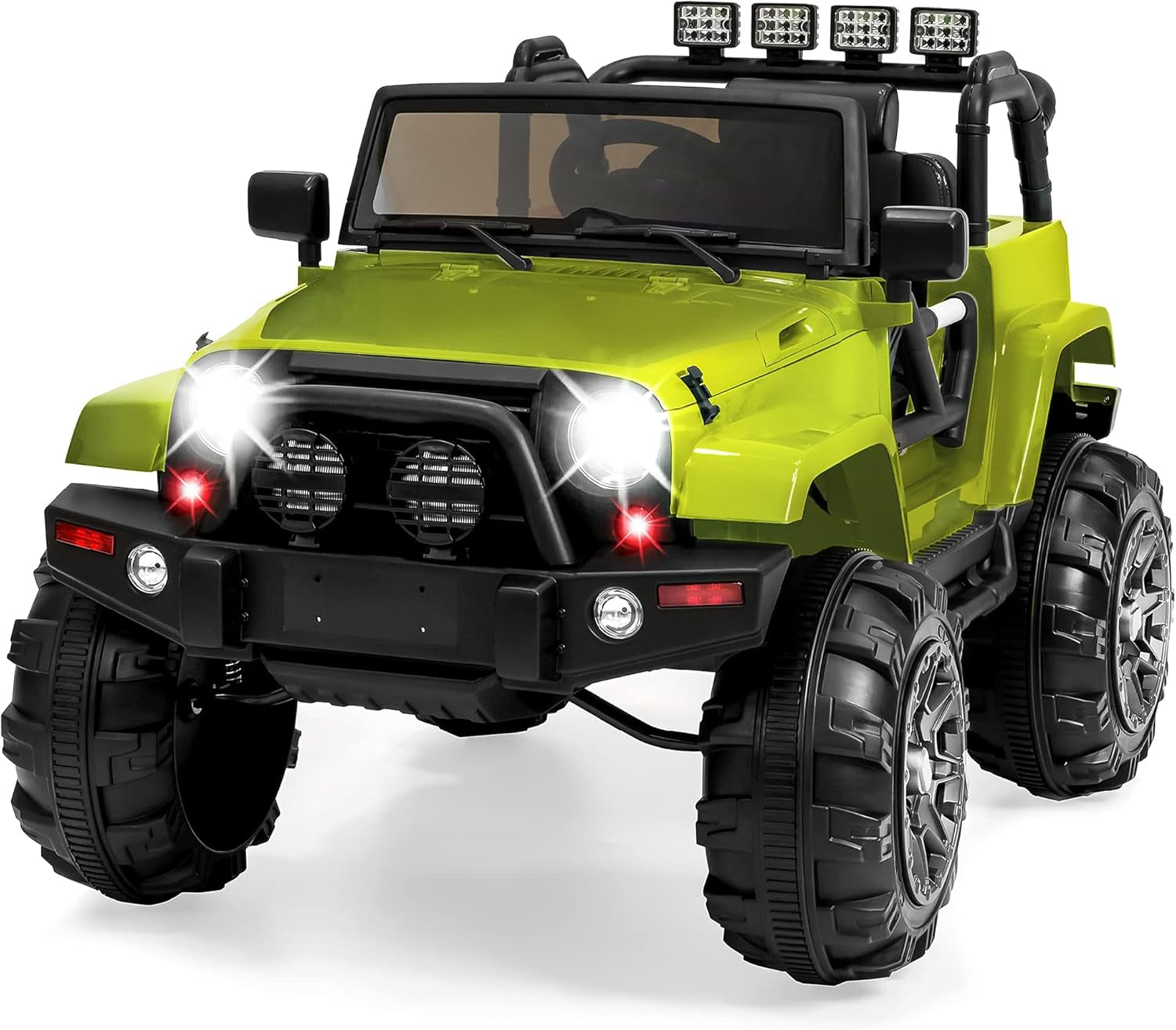 Kids 12V Ride on Truck, Battery Powered Toy Car W/Spring Suspension, Remote Control, 3 Speeds, LED Lights, Bluetooth - Black