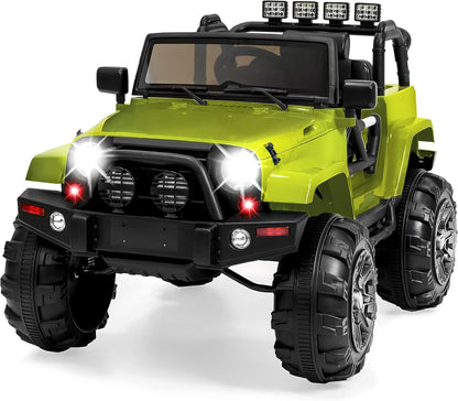 Kids 12V Ride on Truck, Battery Powered Toy Car W/Spring Suspension, Remote Control, 3 Speeds, LED Lights, Bluetooth - Black