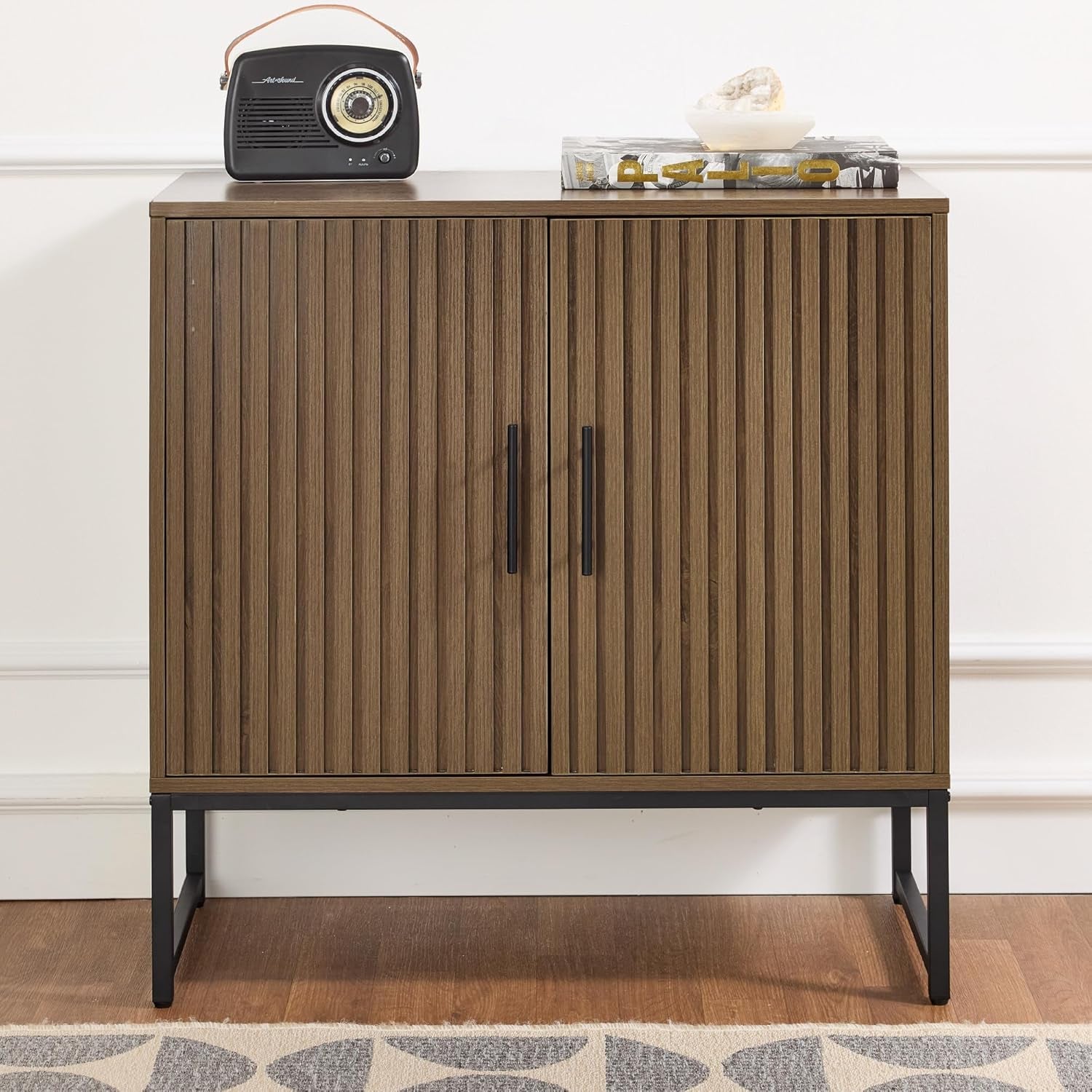 Slatted Sideboard Buffet Cabinet, Entryway Table, Accent Storage Cabinet, Console Table for Hallway, Living Room, Dining Room – Dark Brown