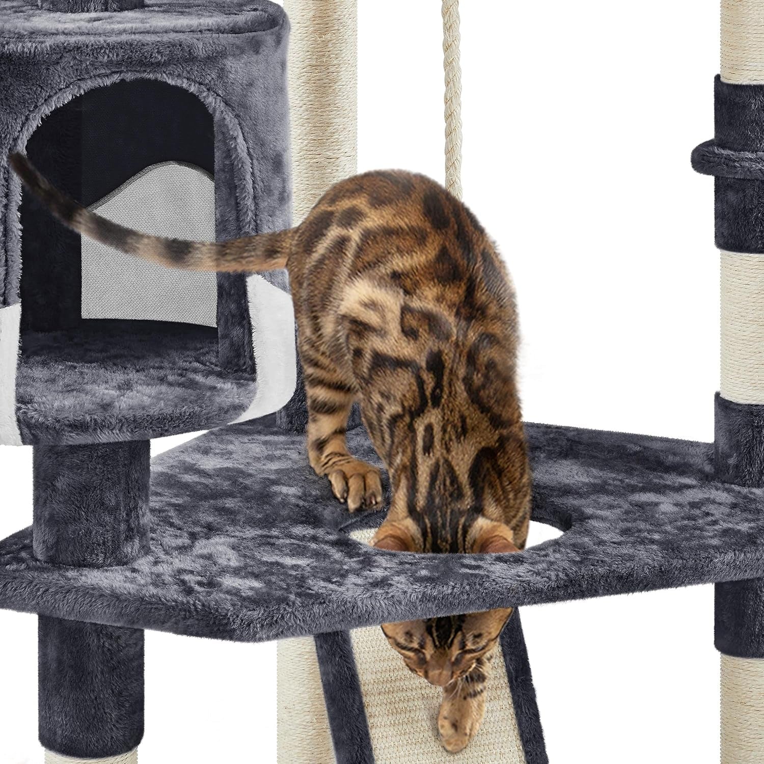 79In Multi-Level Cat Trees Indoor Cat Tower with Sisal-Covered Scratching Posts, Plush Perches and Condo for Kittens, Cats and Pets - Dark Gray and White