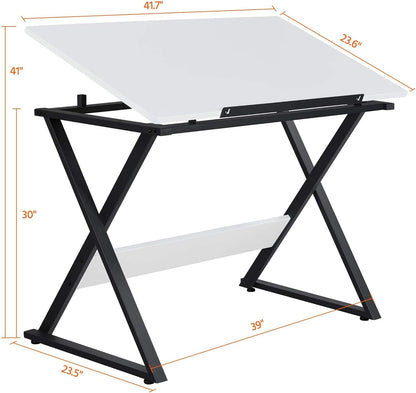 Drafting Table for Artists Art Desk Drawing Painting Studying Table W/Tilted Tabletop Art Craft Work Station for Adults Home Office School Use