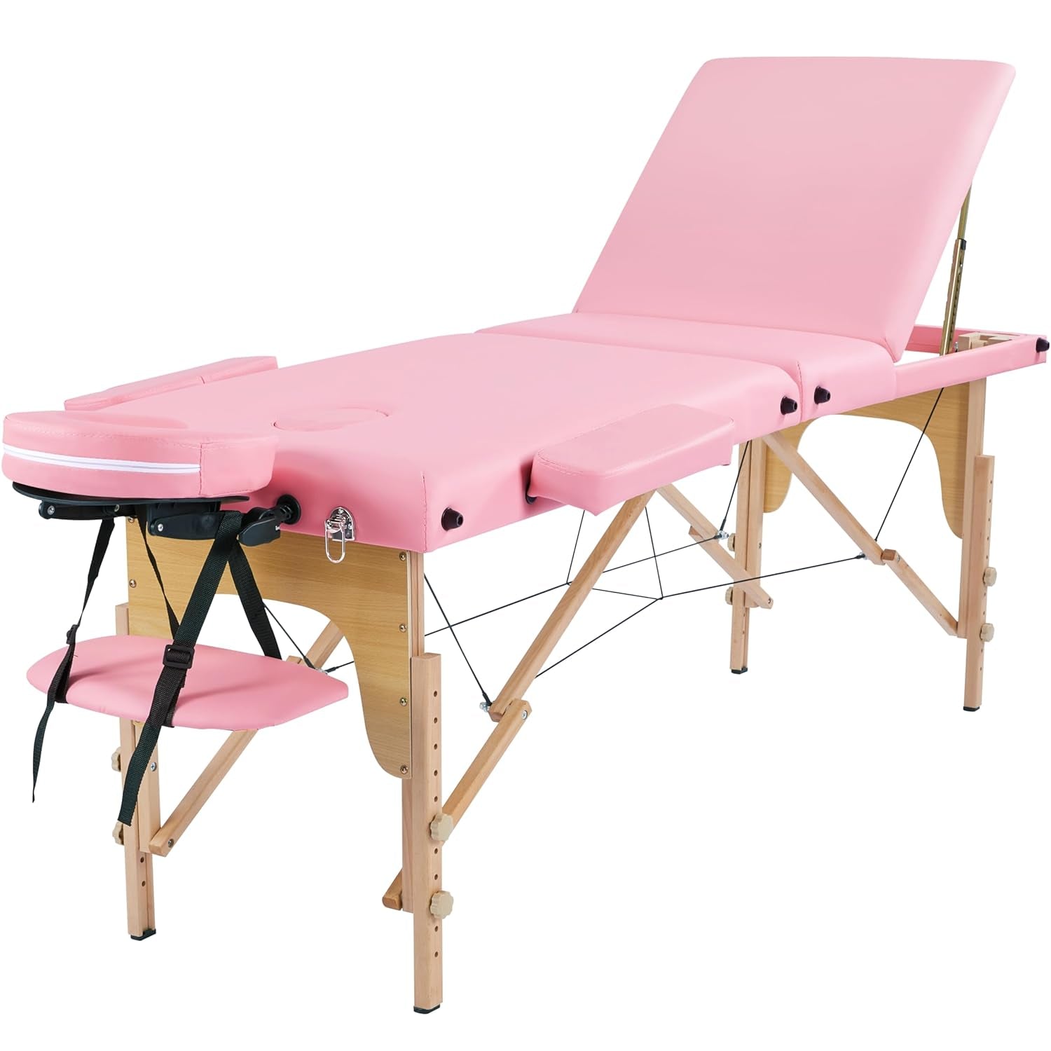 Massage Table Portable Adjustable Massage Bed Foldable Massage Therapy Table 3 Folding 84 Inch Salon Bed Facial Bed with Non-Woven Bag, Pink