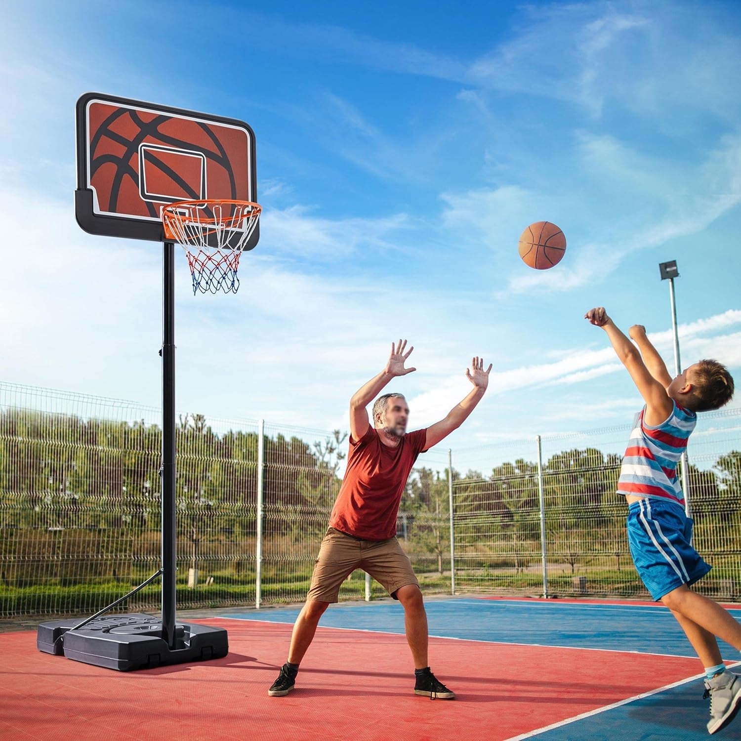 Basketball Hoop Outdoor Basketball Goal 9.6-12Ft Height Adjustable Portable Basketball Hoops with 44 Inch Backboard and 2 Wheels Black/Orange