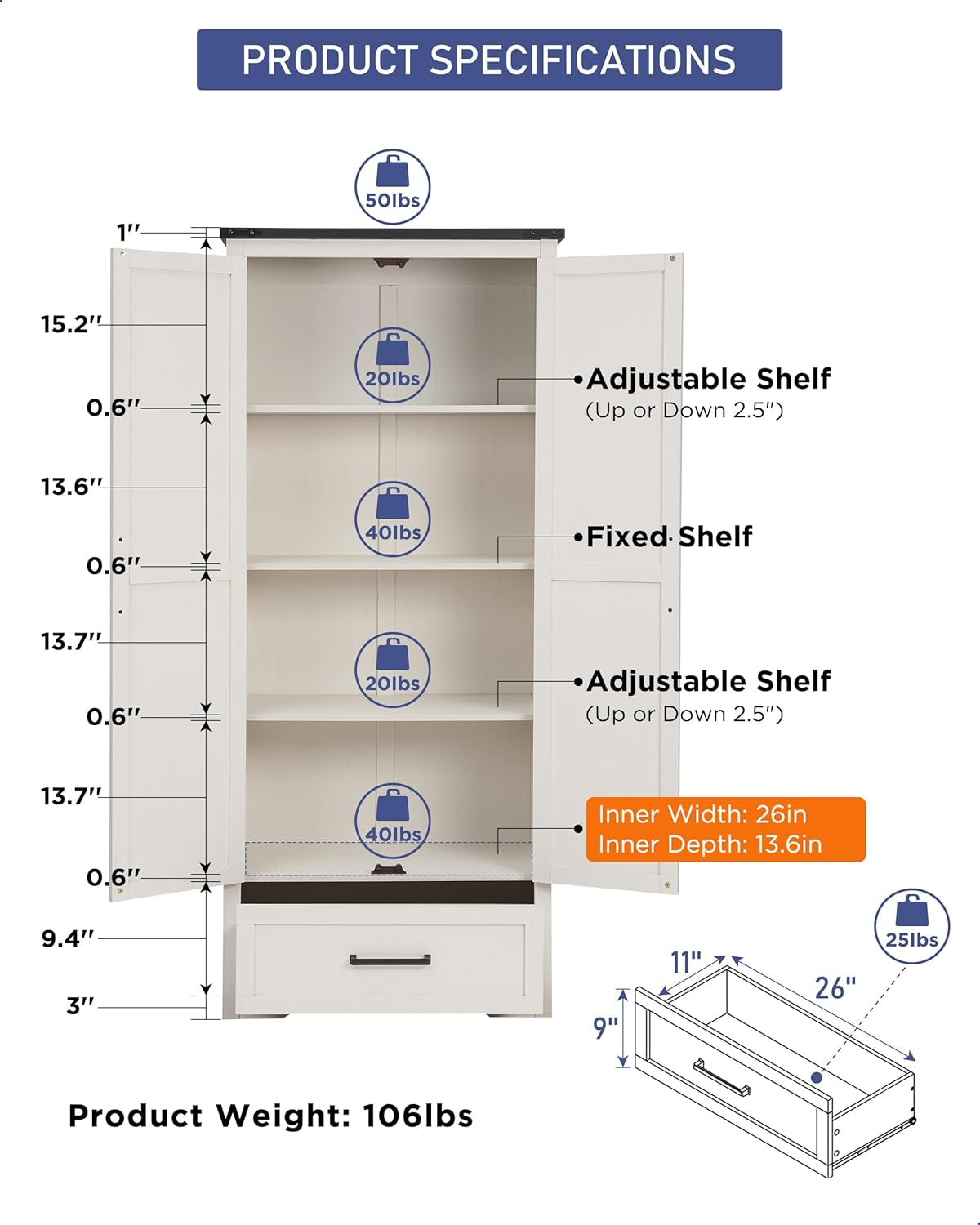 Farmhouse Kitchen Pantry Cabinet - 72&quot; Tall Wood Kitchen Storage Cabinets with Adjustable Shelves &amp; 2 Barn Doors &amp; Drawer, Versatile Storage for Dining Room, Bathroom, Antique White