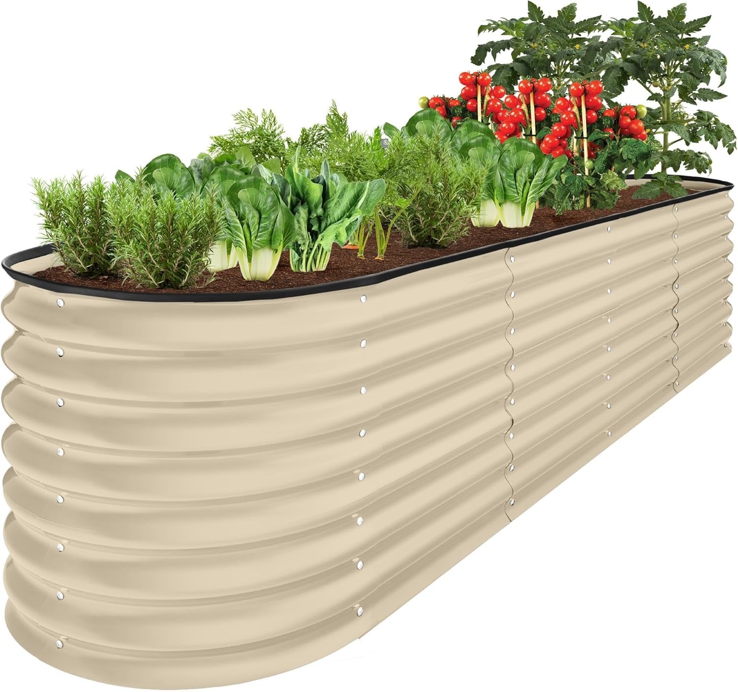 8X2X2Ft Metal Raised Garden Bed, Oval Outdoor Deep Root Planter Box for Vegetables, Herbs W/ 4 Support Bars, 215 Gal Capacity - Charcoal