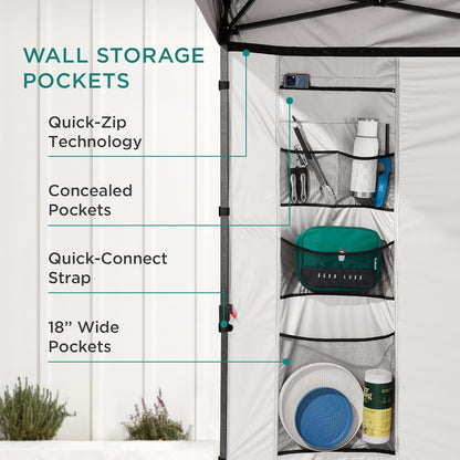 10X10Ft Easy Pop up Canopy W/Side Wall, 10 Pockets, Portable Carrying Case, 1-Button Setup, 4 Weight Bags - Dark Green