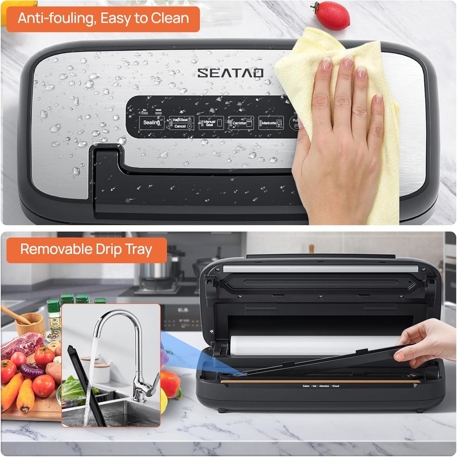 Vacuum Sealer Machine,  80Kpa Food Vacuum Sealer Machine Preservation Dry/Moist Modes, Handle Locked Design, Removable Drip Tray, Built-In Cutter and Bag Storage