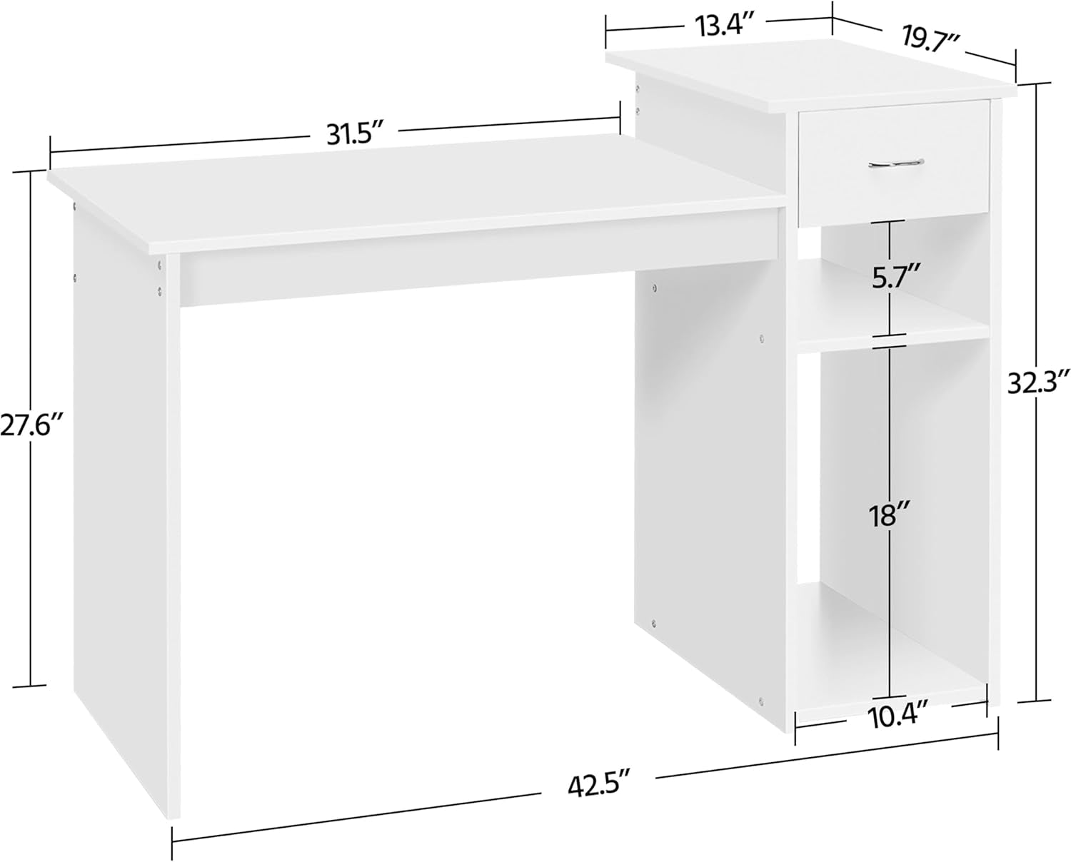 Home Office Computer Desk with Storage Drawer &amp; Monitor Shelf, Writing PC Laptop Table Desk Study Workstation Furniture for Small Spaces, White