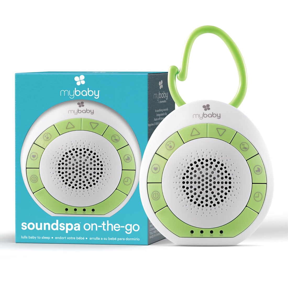 Baby Sound Machine, White Noise Sound Machine for Baby, Travel and Nursery. 4 Soothing Sounds, Integrated Clip, Small and Lightweight.