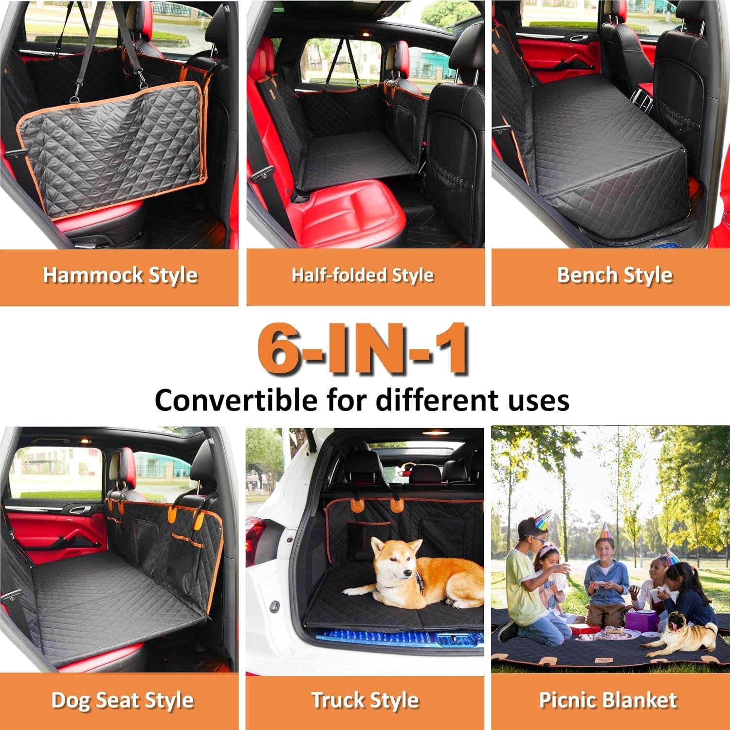 Back Seat Extender for Dogs Cats,Car Seat Cover with Hard Support,Waterproof Dog Hammock for Car Travel,Foldable Camping Bed Mattress for Car SUV Truck(Black)