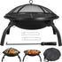 Fire Pit 22In Folding Firepits BBQ Fireplace with Steel Grill, Cooking Grate and Poker for Outdoor Camping & Bonfire