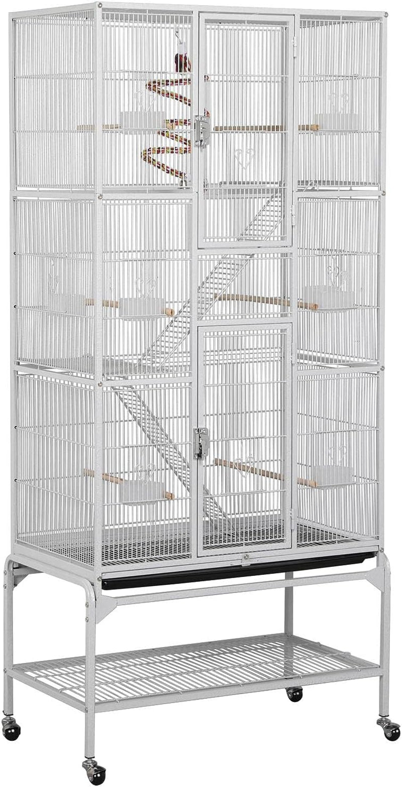 69-Inch Extra Large Wrought Iron 3 Levels Ferret Chinchilla Sugar Glider Squirrel Small Animal Cage with Cross Shelves and Ladders, Black