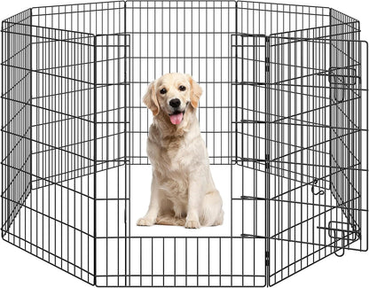 Dog Pen Pet Exercise Pen Metal Dog Fence with Door for Dogs/Cats or Small Animals Outdoor &amp; Indoor Use, 8 Panel 36.5&quot; High