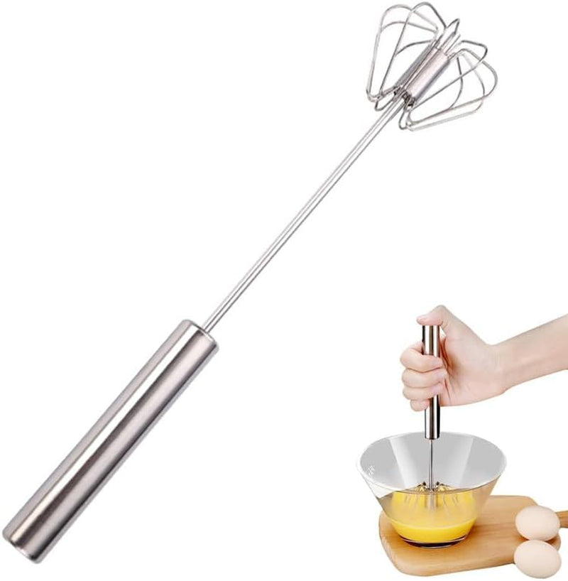 Stainless Steel Semi-Automatic Whisk, 2024 New Stainless Steel Egg Whisk Hand Push Rotary Whisk Blender, Hand Push Mixer Stirrer Tool for Cooking Kitchen Home Egg Milk (10In)