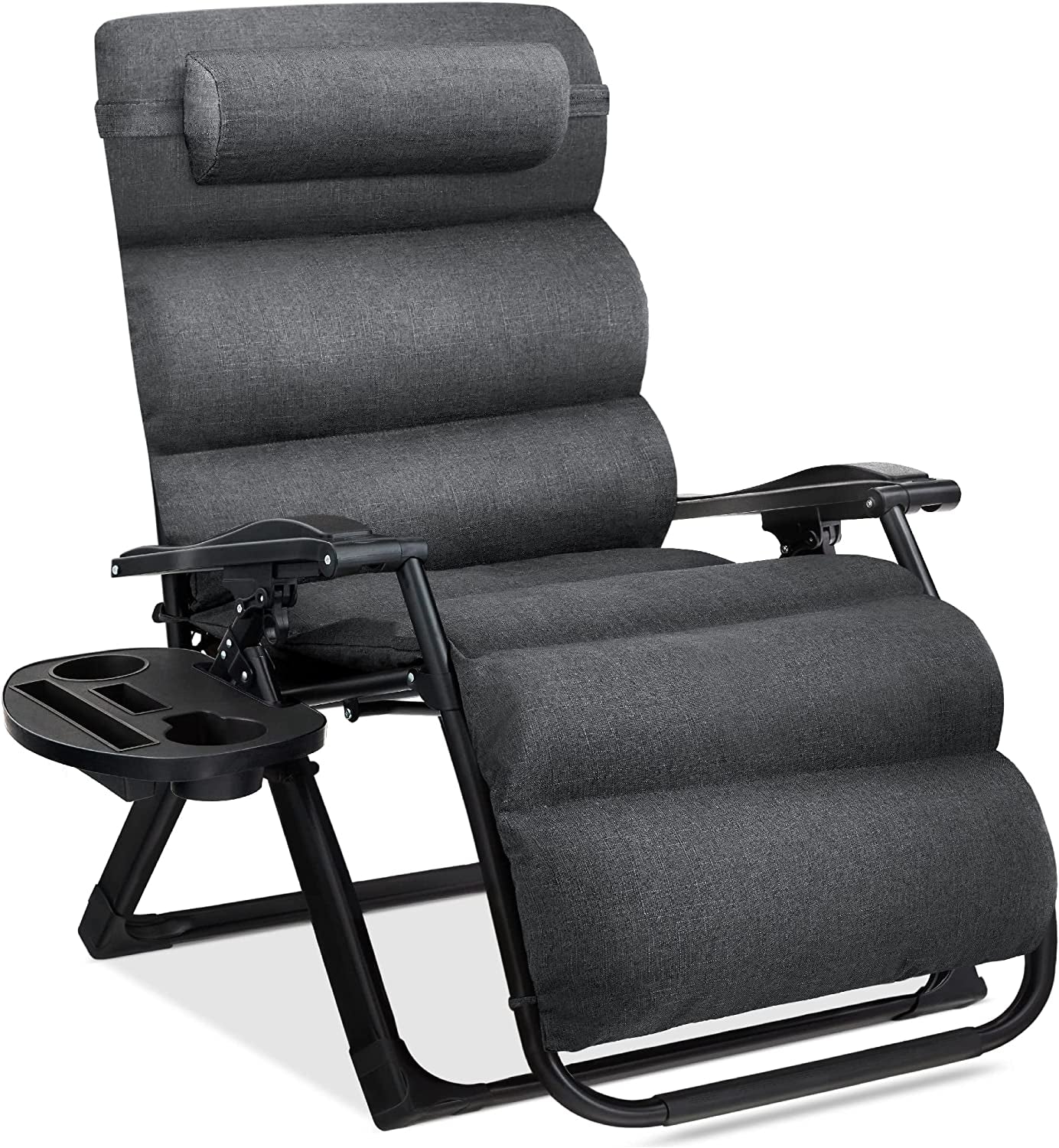 Oversized Zero Gravity Chair, Folding Outdoor Patio Recliner, XL anti Gravity Lounger W/Removable Cushion, Cup Holder, Side Tray, 350Lb Capacity - Fossil Gray