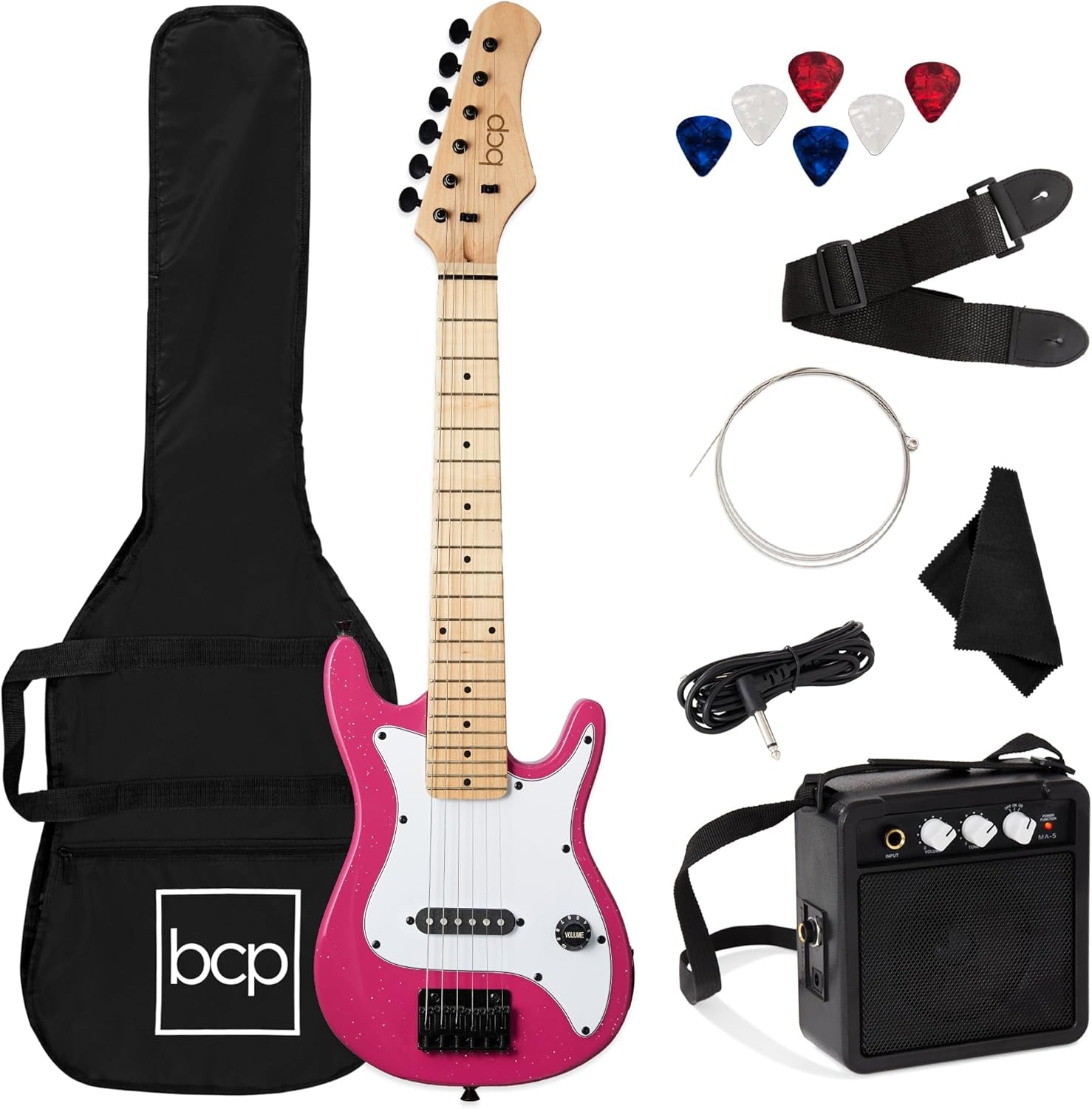 30In Kids Electric Guitar Beginner Starter Kit W/ 5W Amplifier, Strap, Gig Bag, Strings, Picks - Black