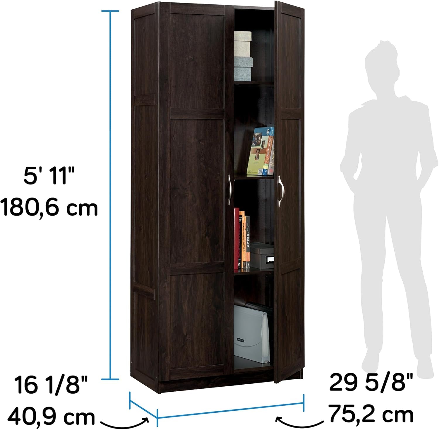 Storage Cabinet/ Pantry Cabinets, 29.61 &quot; X D: 16.02 &quot; X H: 71.50&quot;, Cinnamon Cherry Finish