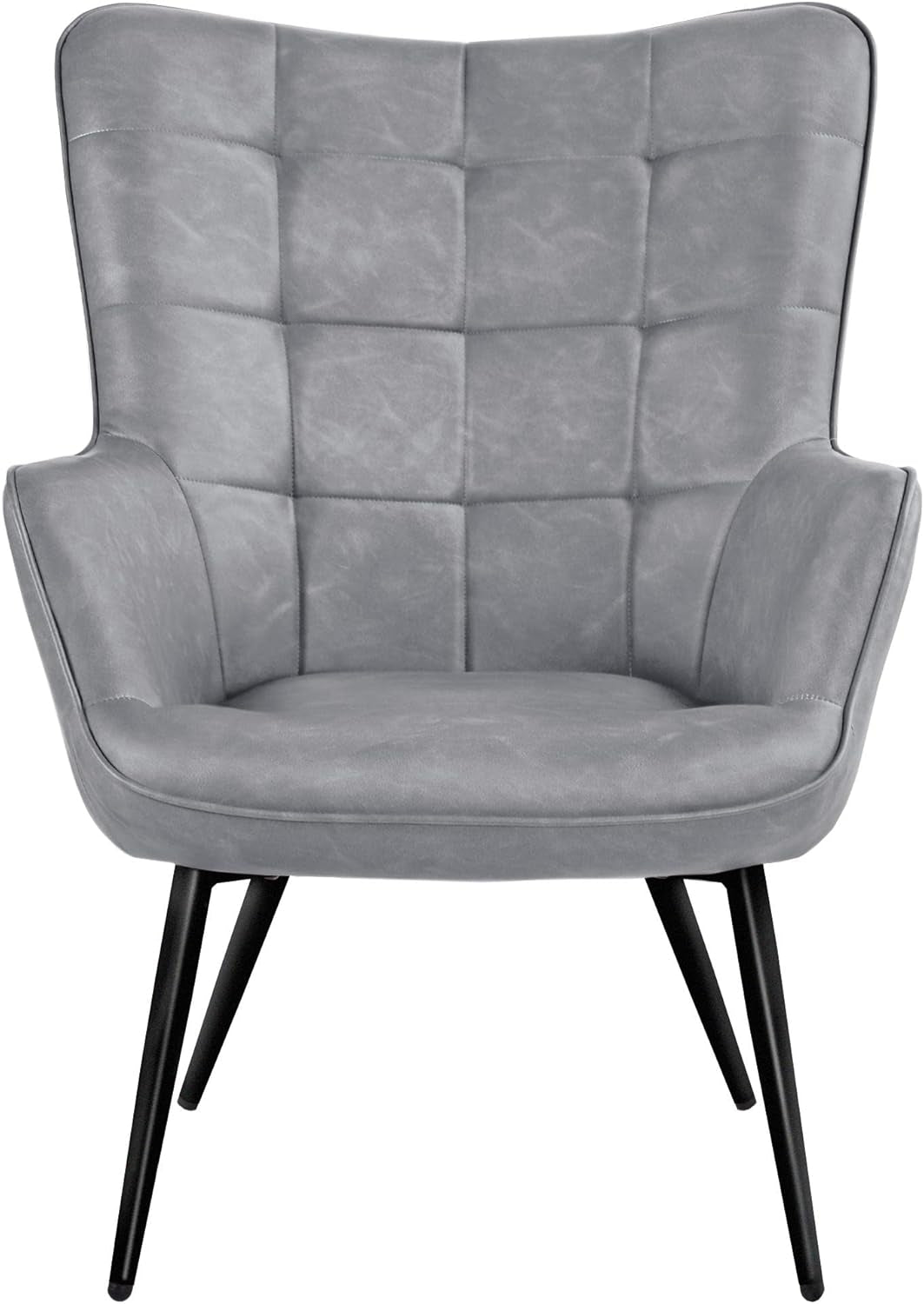 Faux Leather Chair Upholstered Living Room Chairs Accent Armchair with Tapered Legs Tufted Sofa Chairs for Home Office/Dining Room/Bedroom Grey, Set of 2