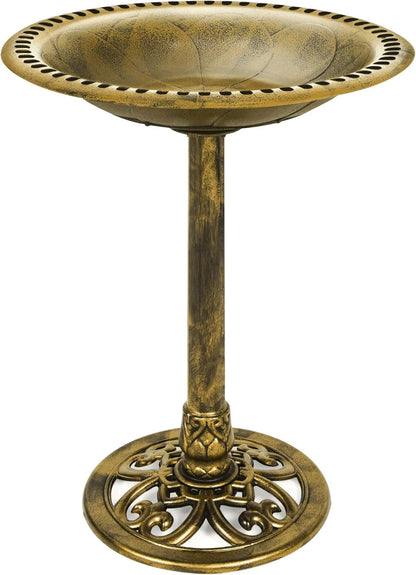 28In Pedestal Bird Bath, Vintage Outdoor Resin Accent Decoration W/Fleur-De-Lis Accents - Copper