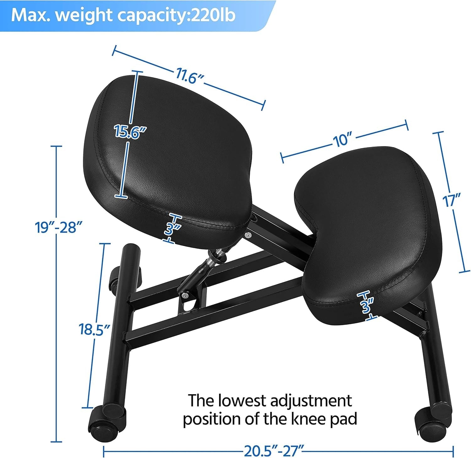 Kneeling Chair Ergonomic Posture Chair for Office Home Standing Work Desk Stool Adjustable Office Chair with Thick Cushion Pad &amp; Flexible Seating Rolling Casters