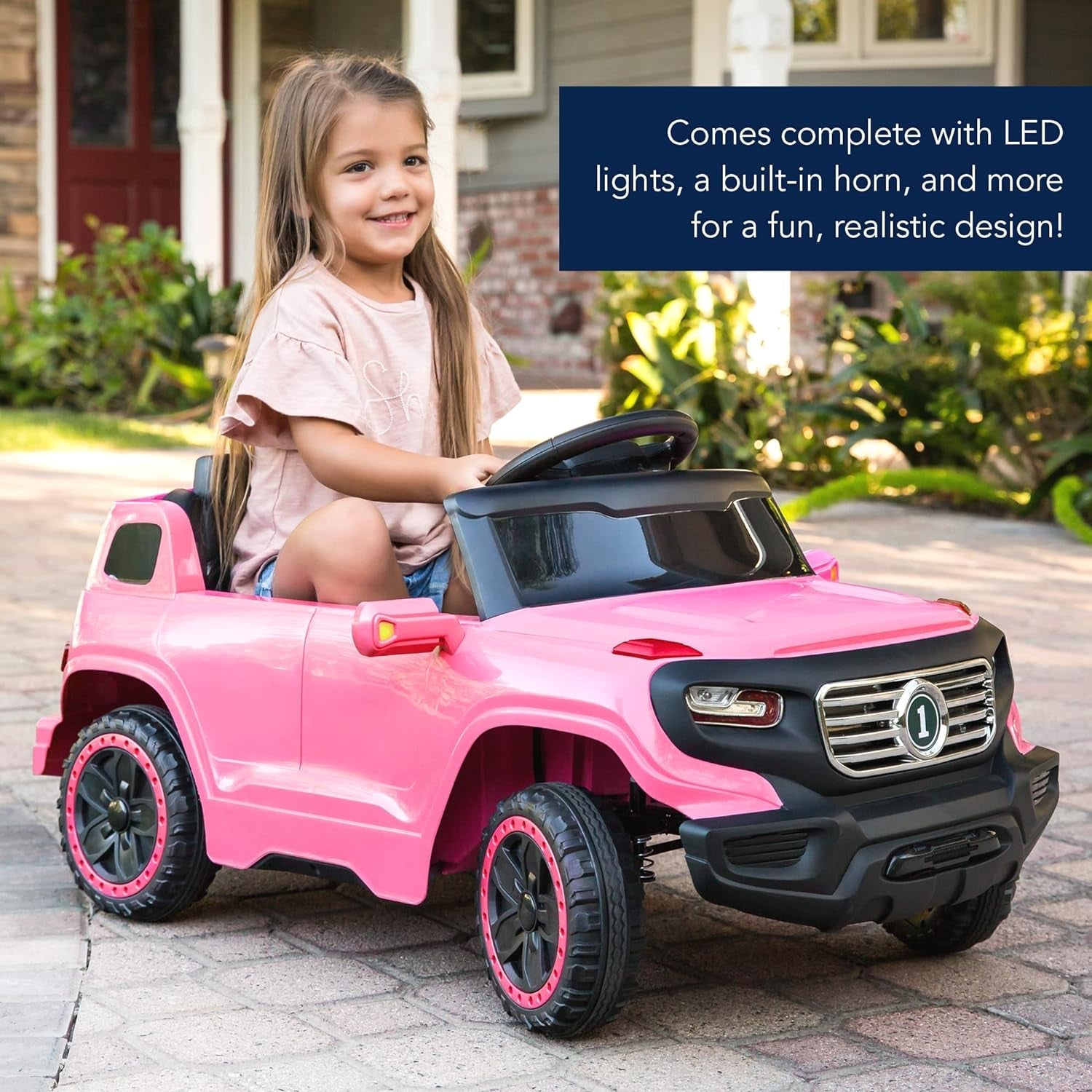 Kids 6V Ride on Truck W/Parent Remote Control, 3 Speeds, LED Lights, Pink