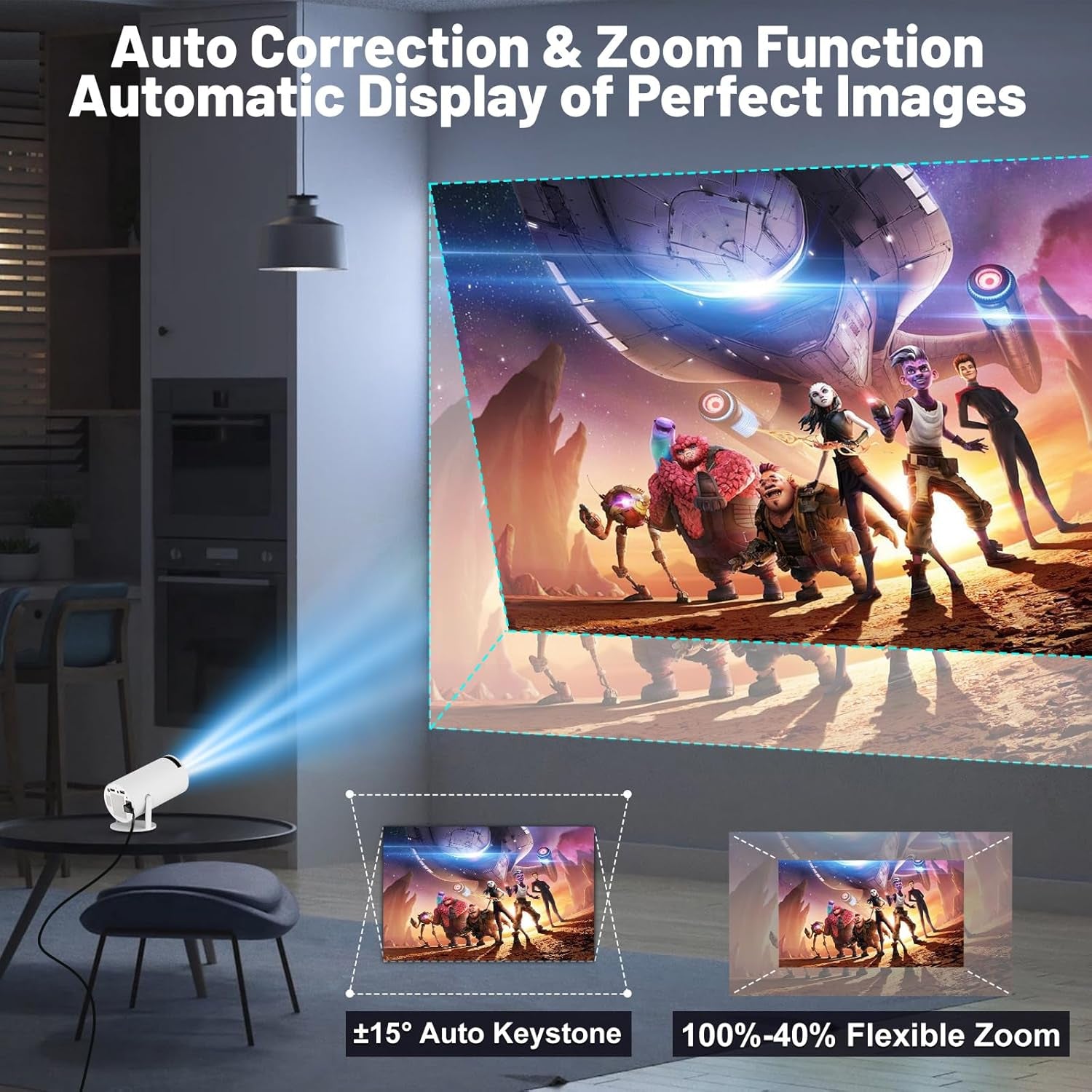 Mini Projector with WIFI 6 and Bluetooth, 4K 1080P Support Portable Projector 180° Rotatable 130&