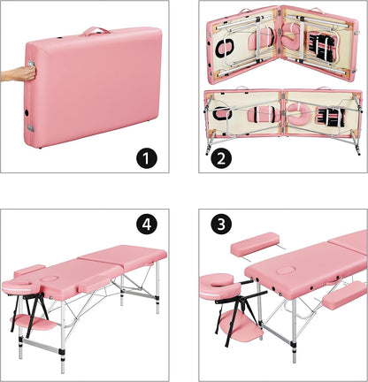 Massage Tables Portable Spa Bed Aluminum Facial Tattoo Bed Lash Bed for Eyelash Extensions Pink