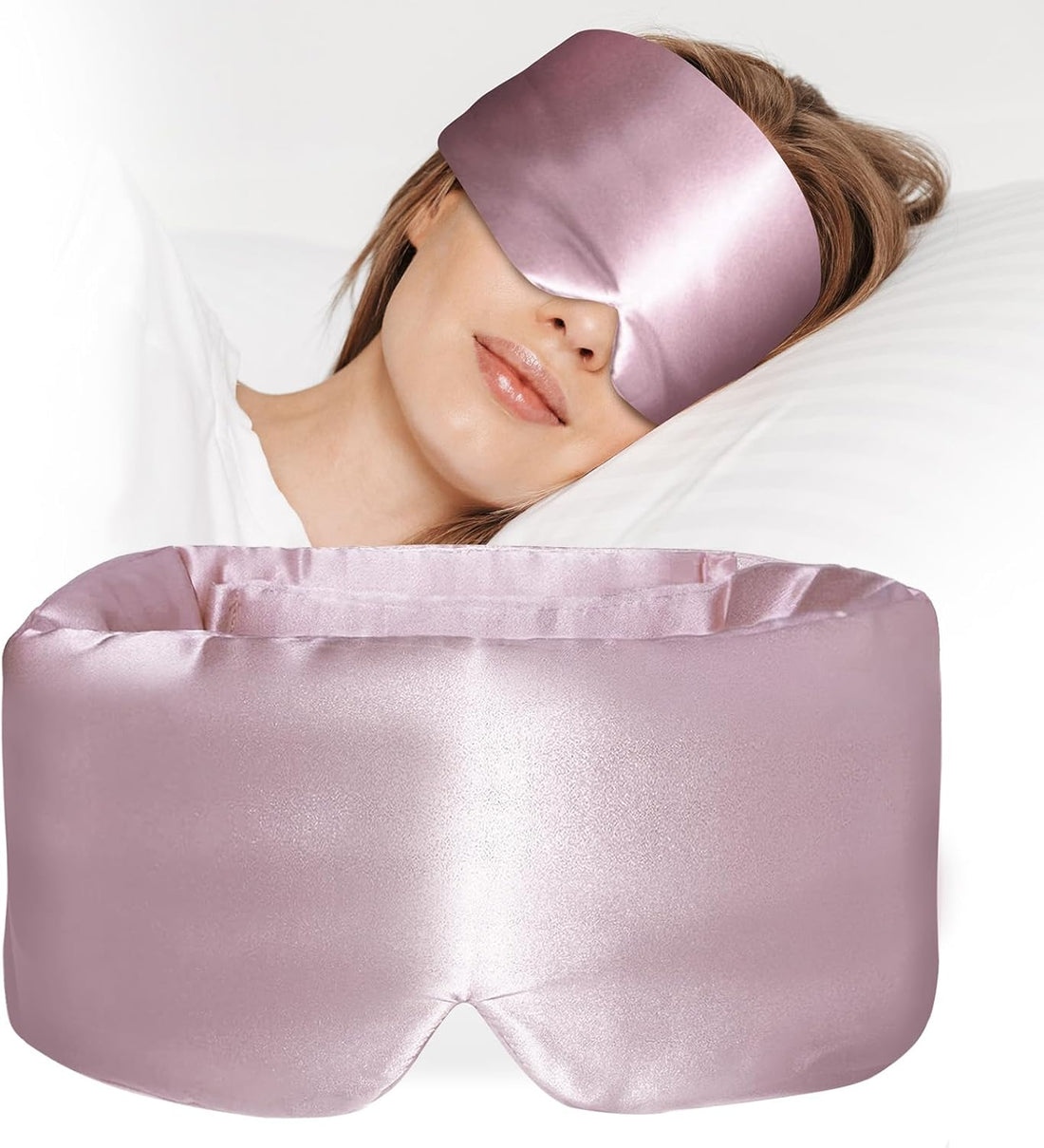 100% Mulberry Silk Sleep Mask, Large Eye Cover for Sleeping, Comfortable and Pressure-Free Sleeping Masks for Women Men, Completely Blackout (Light Plum)