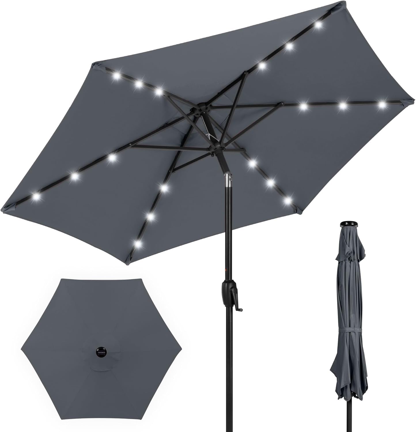 10Ft Solar Polyester LED Lighted Patio Umbrella W/Tilt Adjustment and Uv-Resistant Fabric - Tan