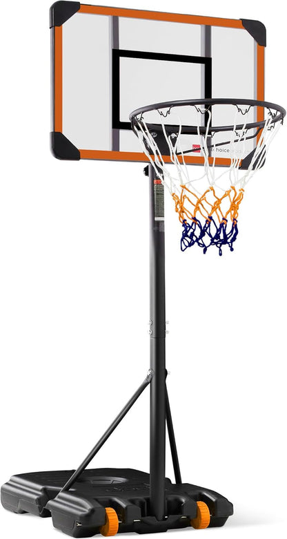 Kids Height-Adjustable Basketball Hoop System, Portable Game W/Wheels, Fillable Base, 70.5In to 82.3In Height